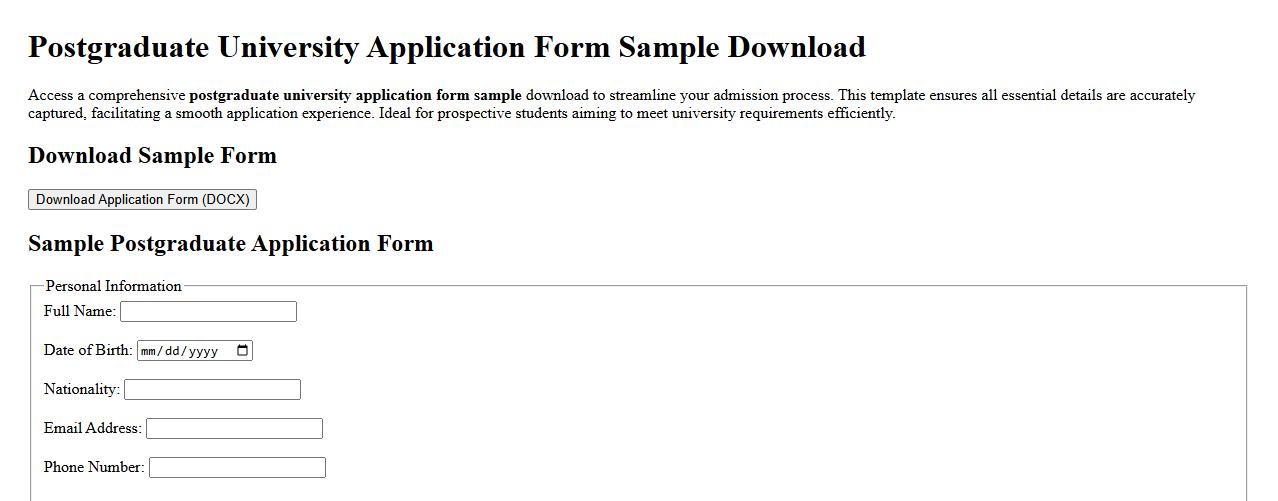 postgraduate university application form sample download image preview