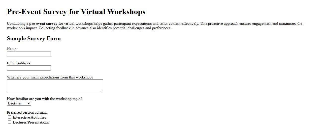 pre-event survey for virtual workshops image preview