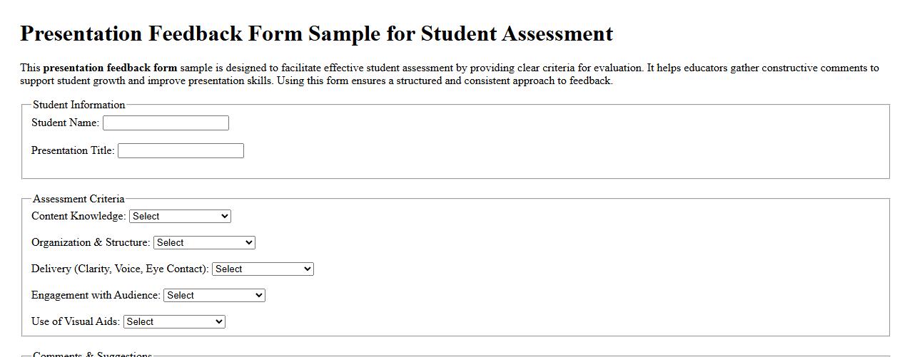 Presentation feedback form sample for student assessment image preview
