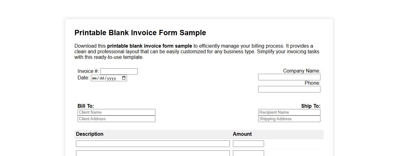 Printable blank invoice form sample image preview