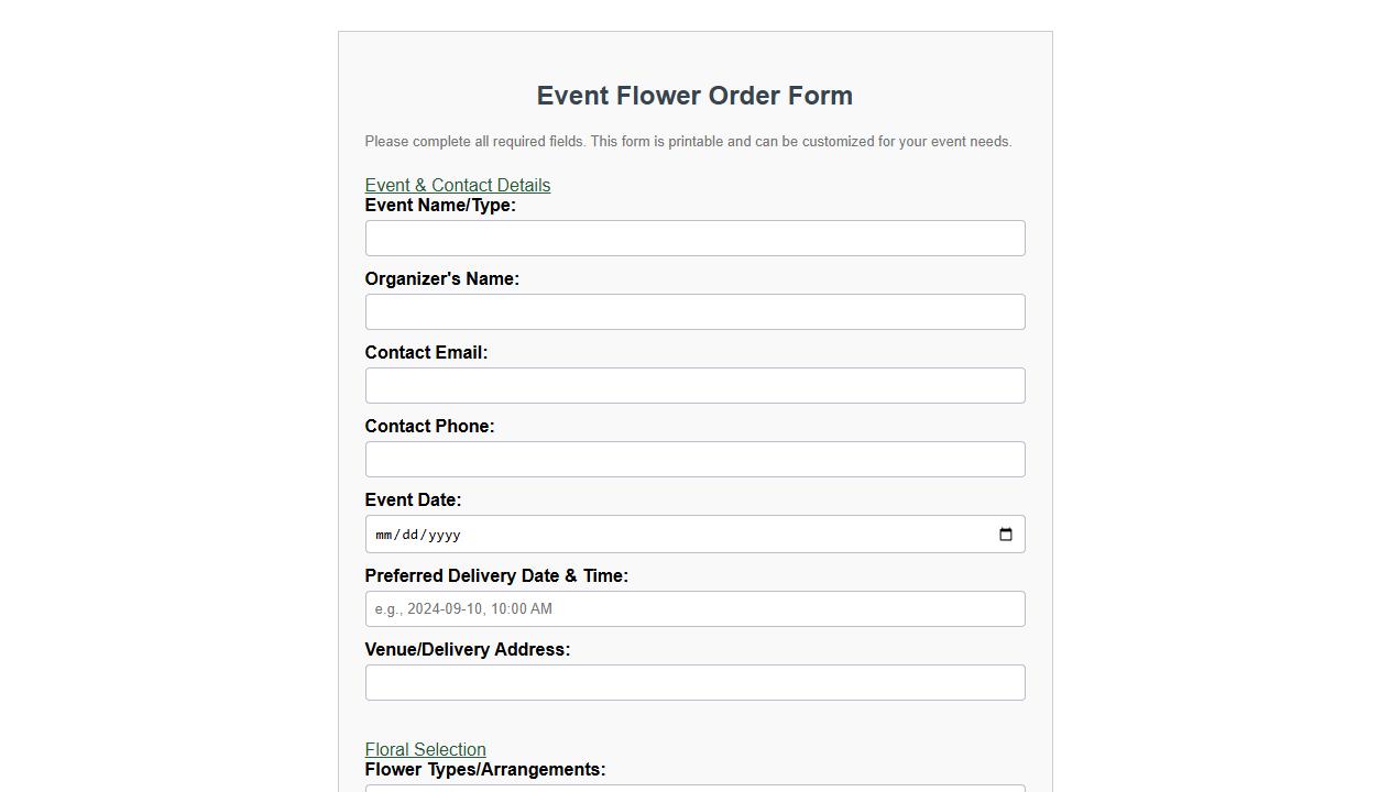 printable flower order form sample for events image preview