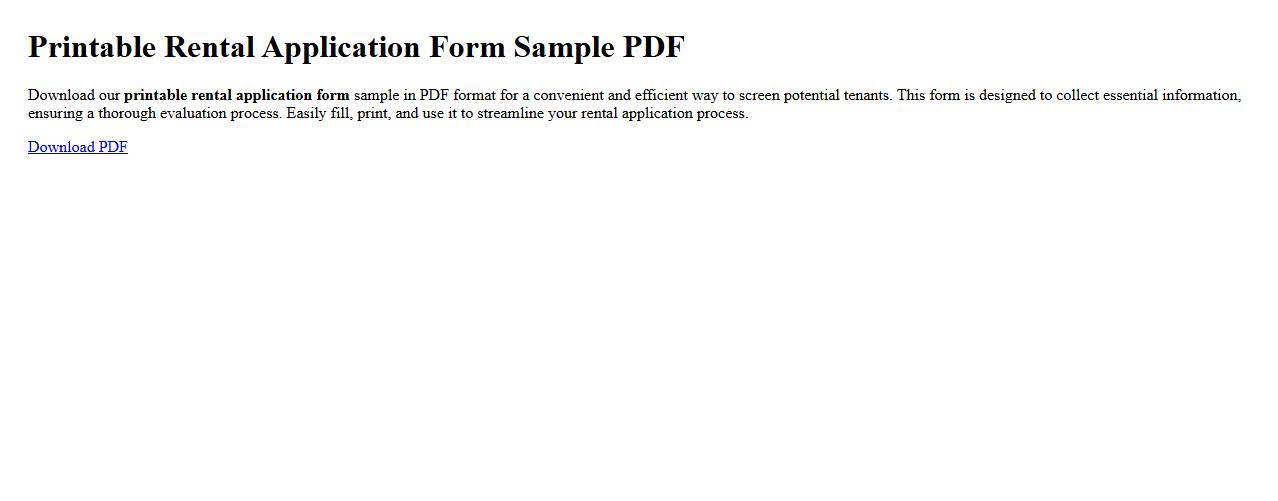 Printable rental application form sample PDF image preview