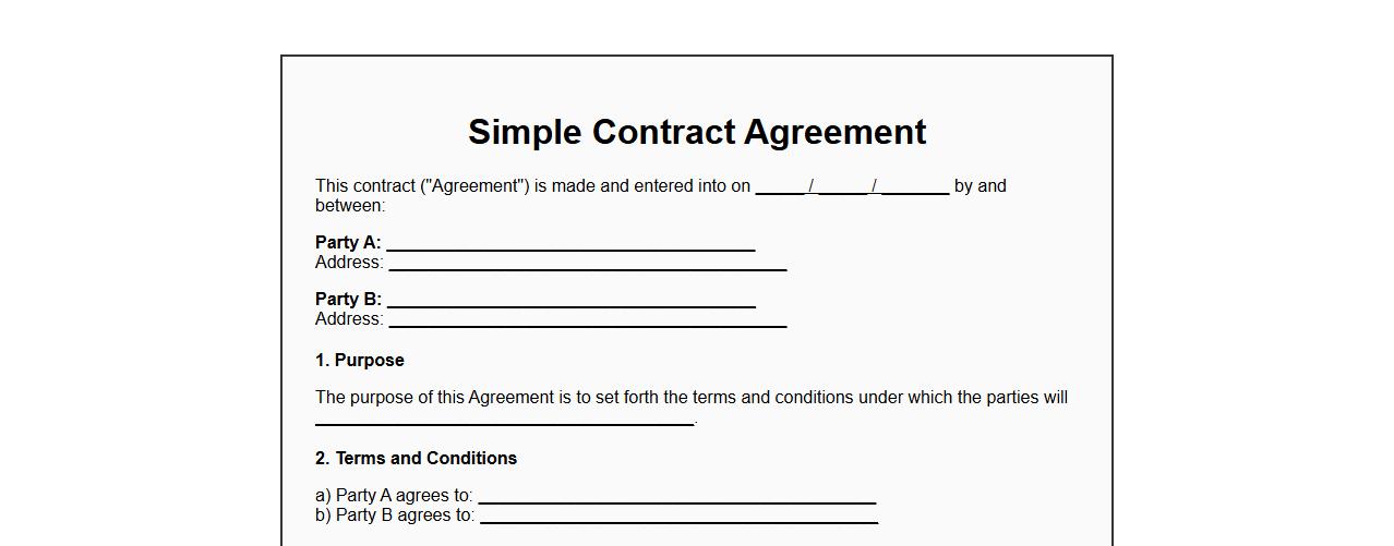 printable simple contract form sample PDF image preview