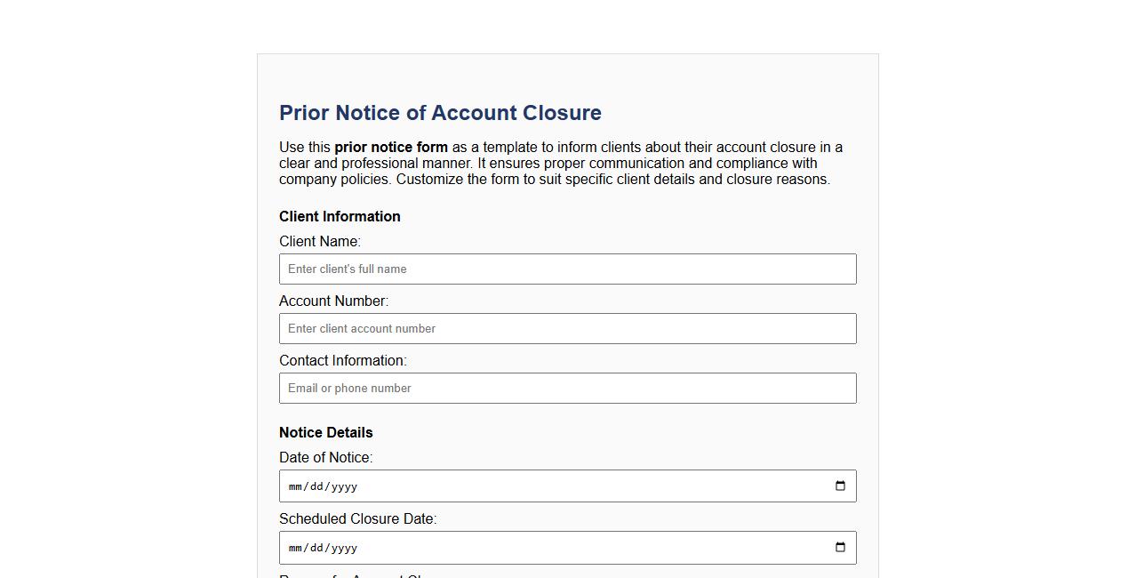 prior notice form sample for client account closure image preview