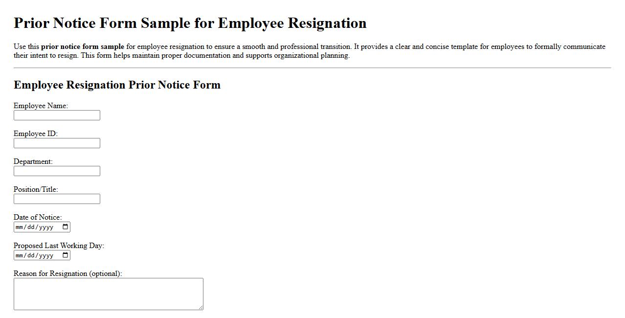 prior notice form sample for employee resignation image preview