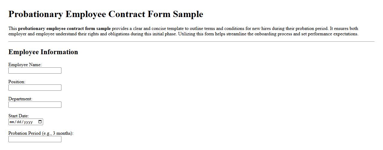 Probationary employee contract form sample image preview