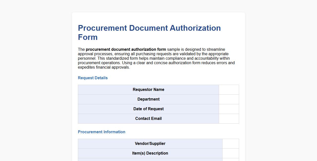 Procurement document authorization form sample image preview