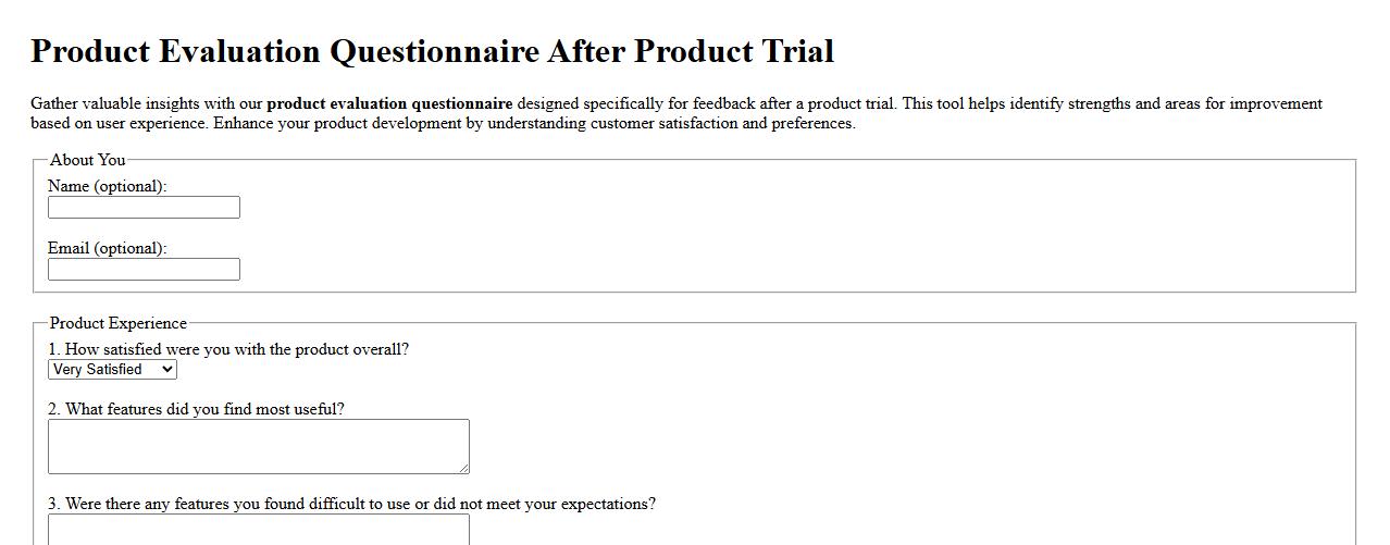 Product evaluation questionnaire after product trial image preview