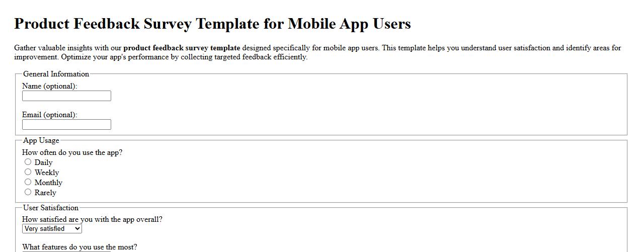 Product feedback survey template for mobile app users image preview