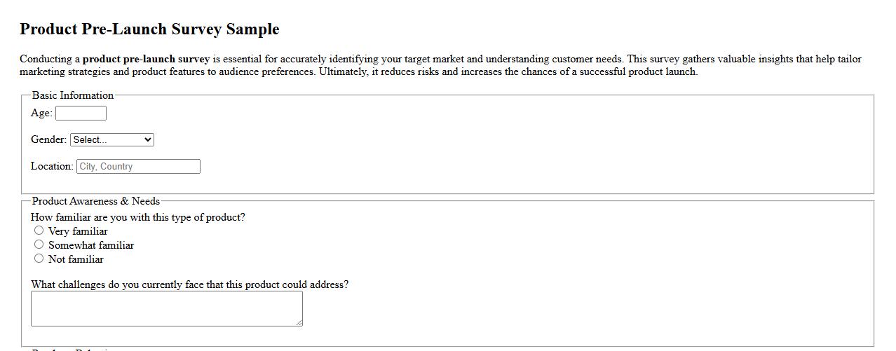 product pre-launch survey for target market identification image preview