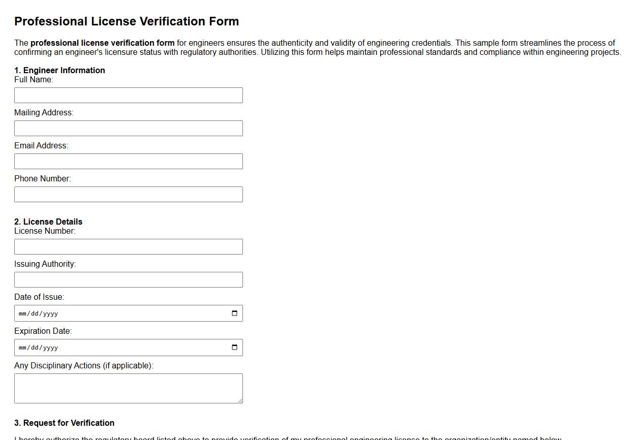 professional license verification form sample for engineers image preview
