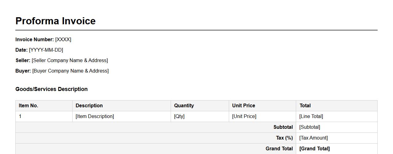 Proforma invoice template including terms and conditions image preview