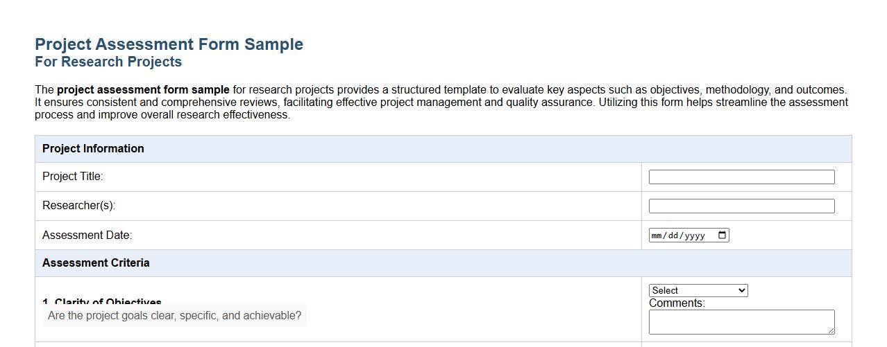 project assessment form sample for research projects image preview