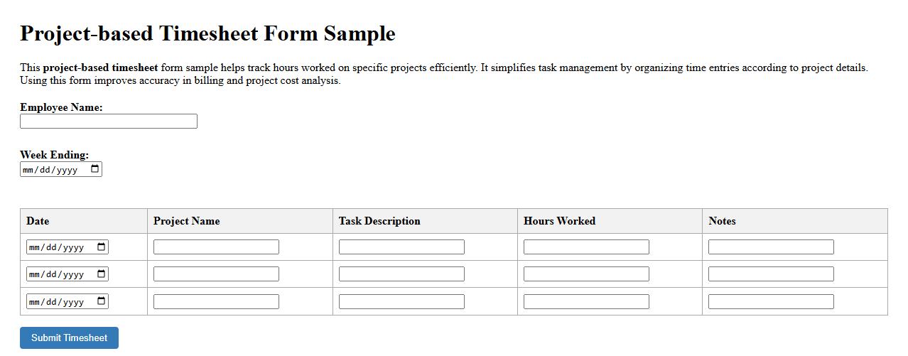 Project-based timesheet form sample image preview