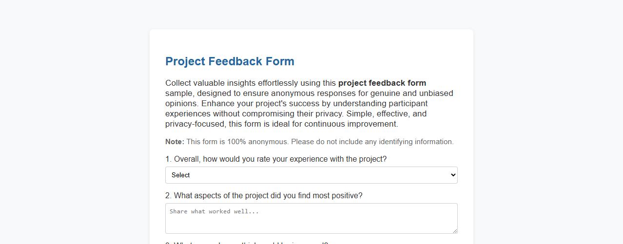 Project feedback form sample with anonymous responses image preview