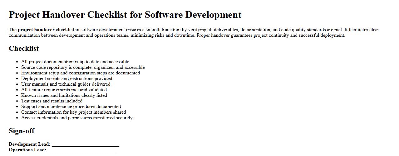 Project handover checklist for software development image preview