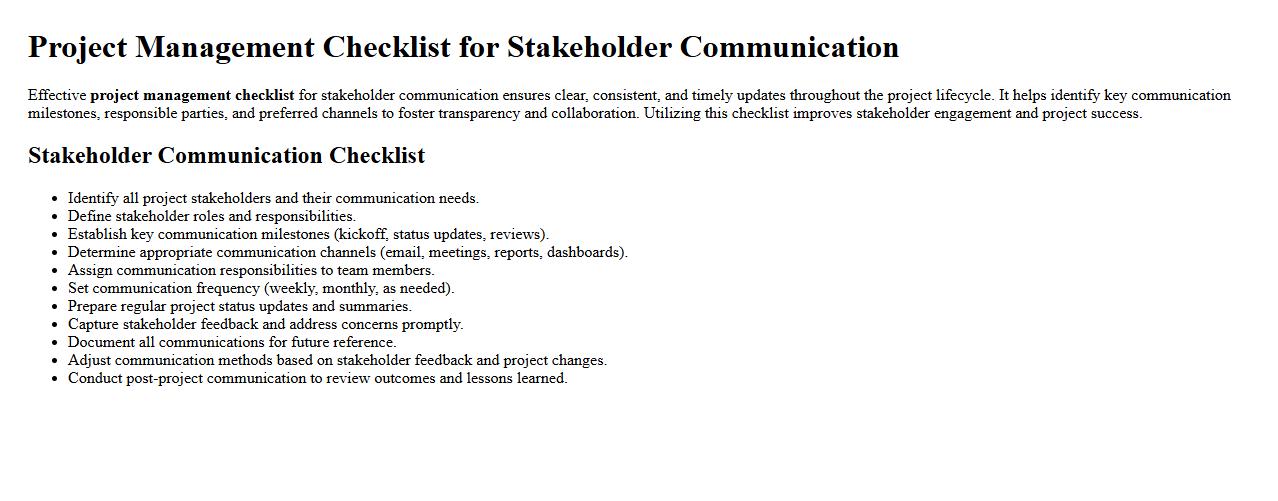 Project management checklist for stakeholder communication image preview