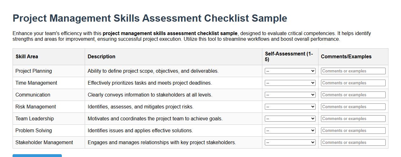 project management skills assessment checklist sample image preview