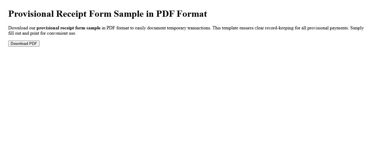 Provisional receipt form sample in PDF format image preview