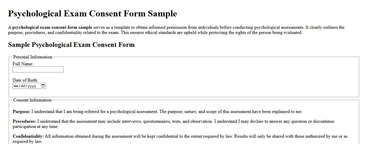 psychological exam consent form sample image preview