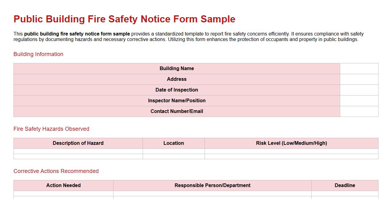 public building fire safety notice form sample image preview