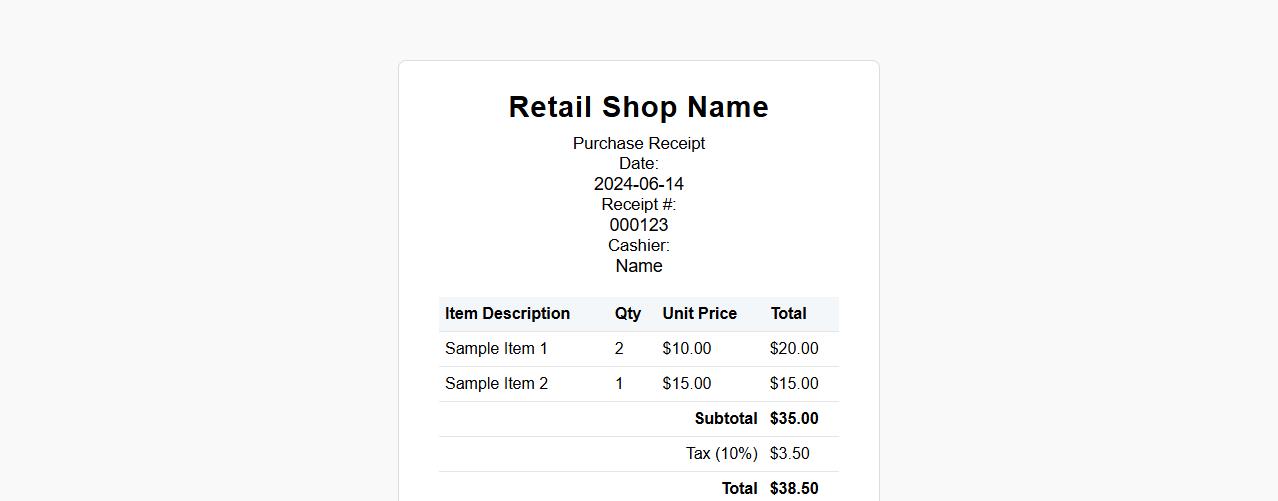 Purchase receipt template suitable for retail shops image preview