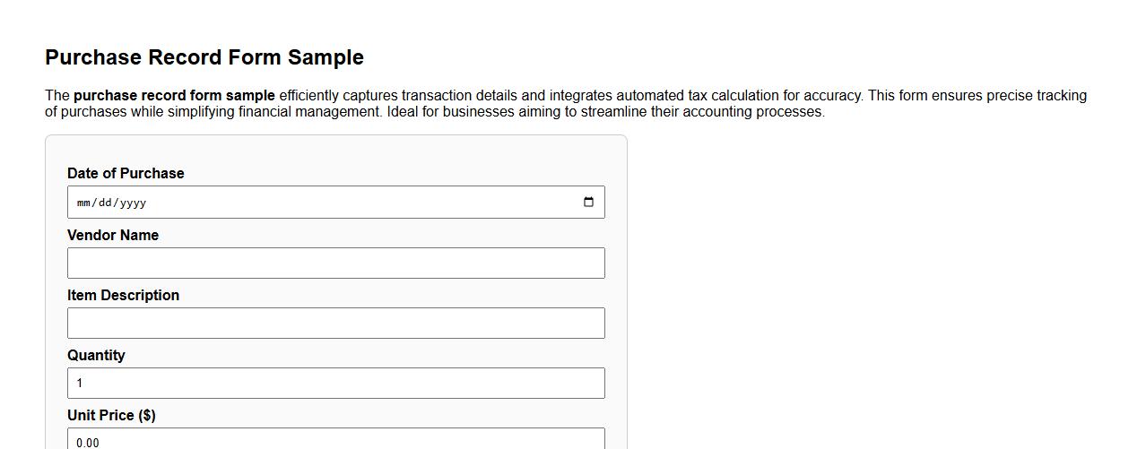 purchase record form sample including tax calculation image preview
