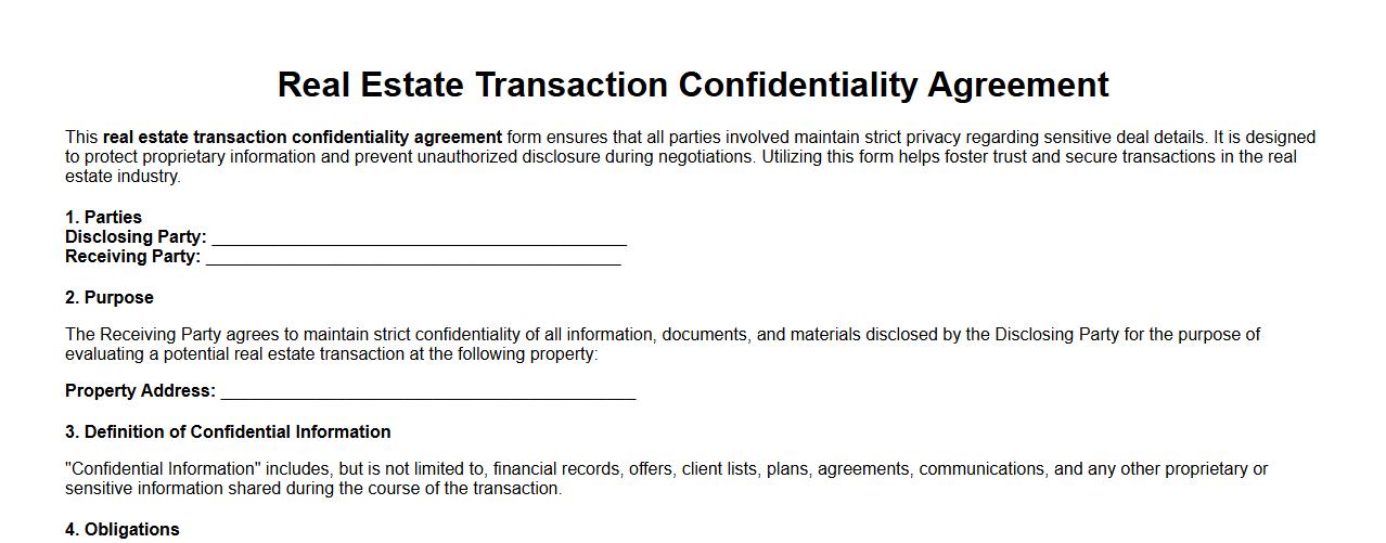 real estate transaction confidentiality agreement form sample image preview