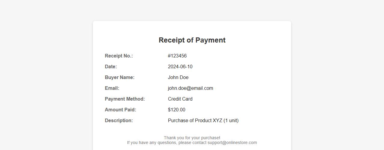 Receipt of payment form sample for online sales image preview