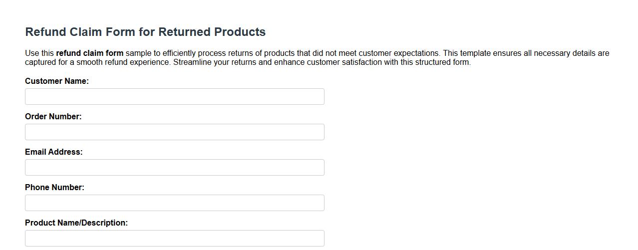 Refund claim form sample for returned products image preview