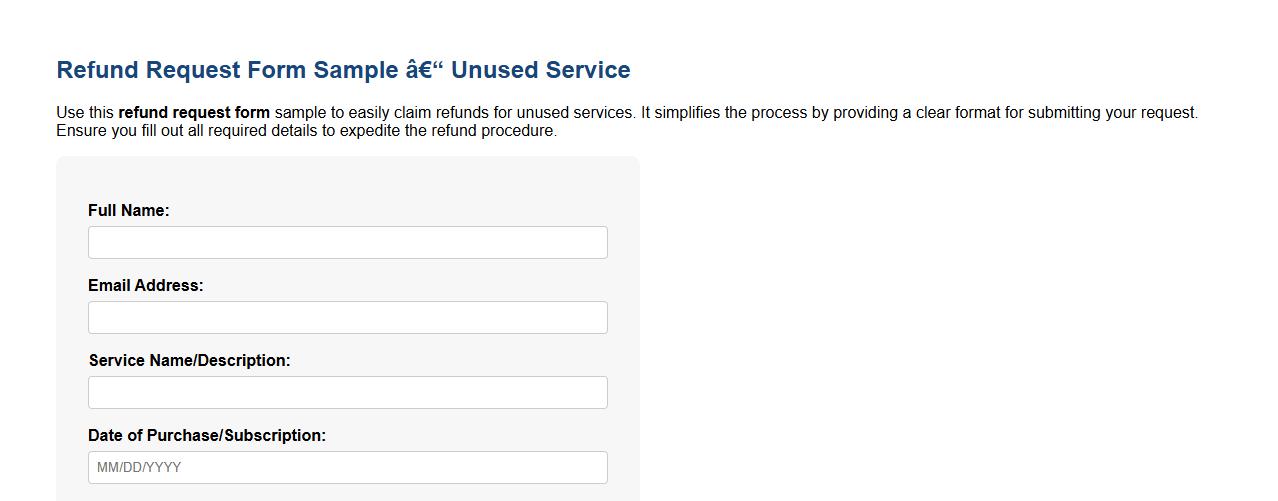 Refund request form sample for unused service image preview