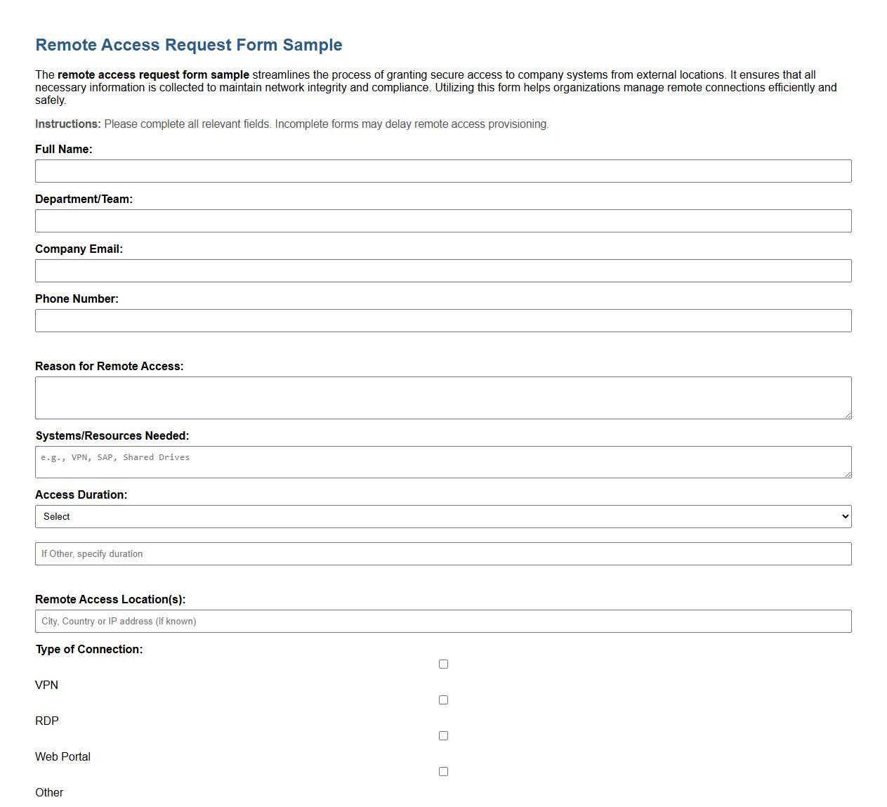 remote access request form sample image preview