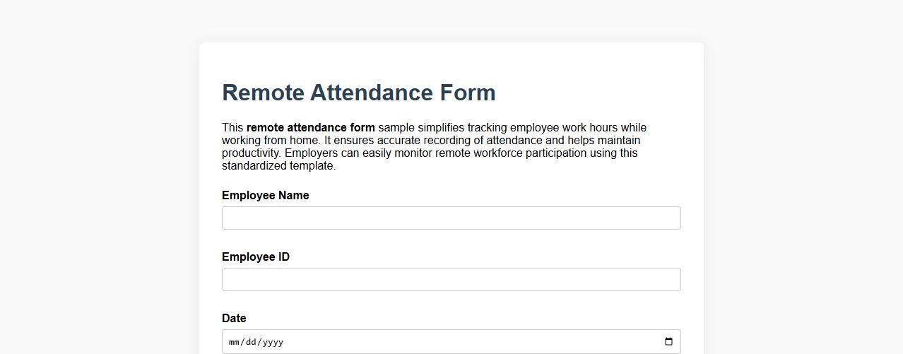 Remote attendance form sample for work from home image preview