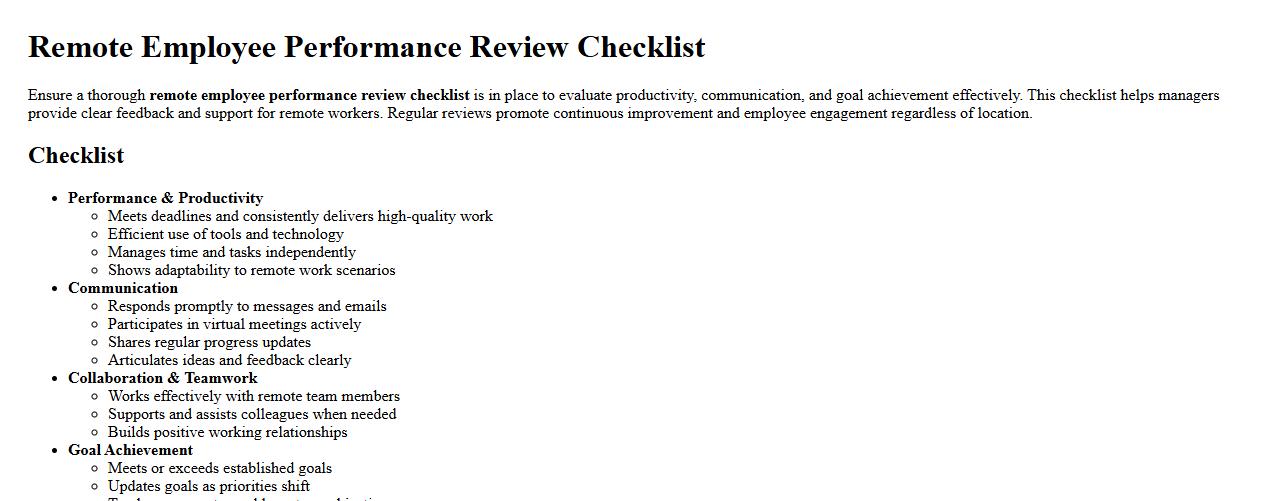 remote employee performance review checklist image preview