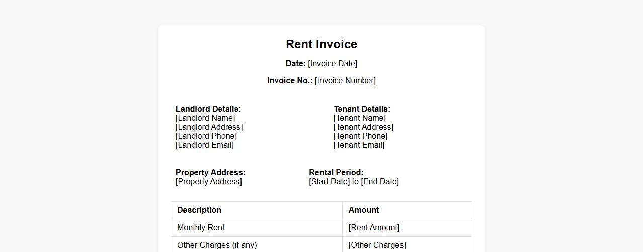 Rent invoice format for residential property image preview