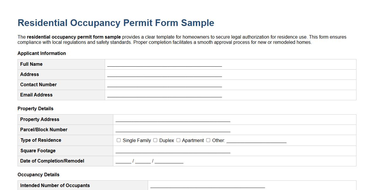 Residential occupancy permit form sample image preview
