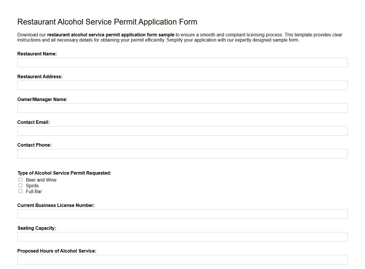 restaurant alcohol service permit application form sample image preview
