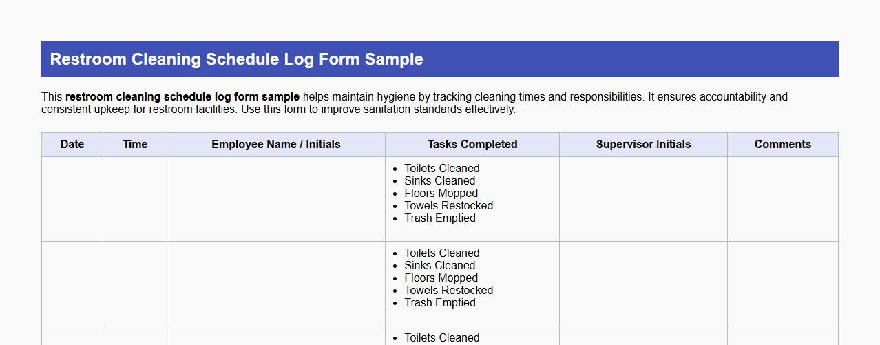 restroom cleaning schedule log form sample image preview