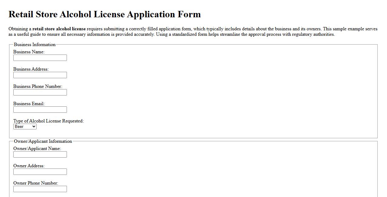 retail store alcohol license form sample example image preview