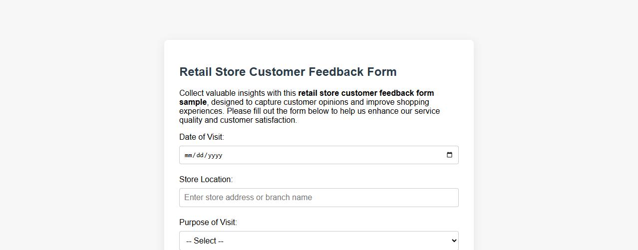 retail store customer feedback form sample image preview