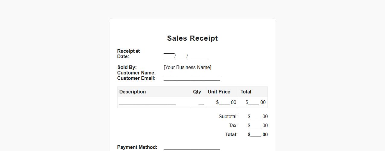 sales receipt template for small business image preview