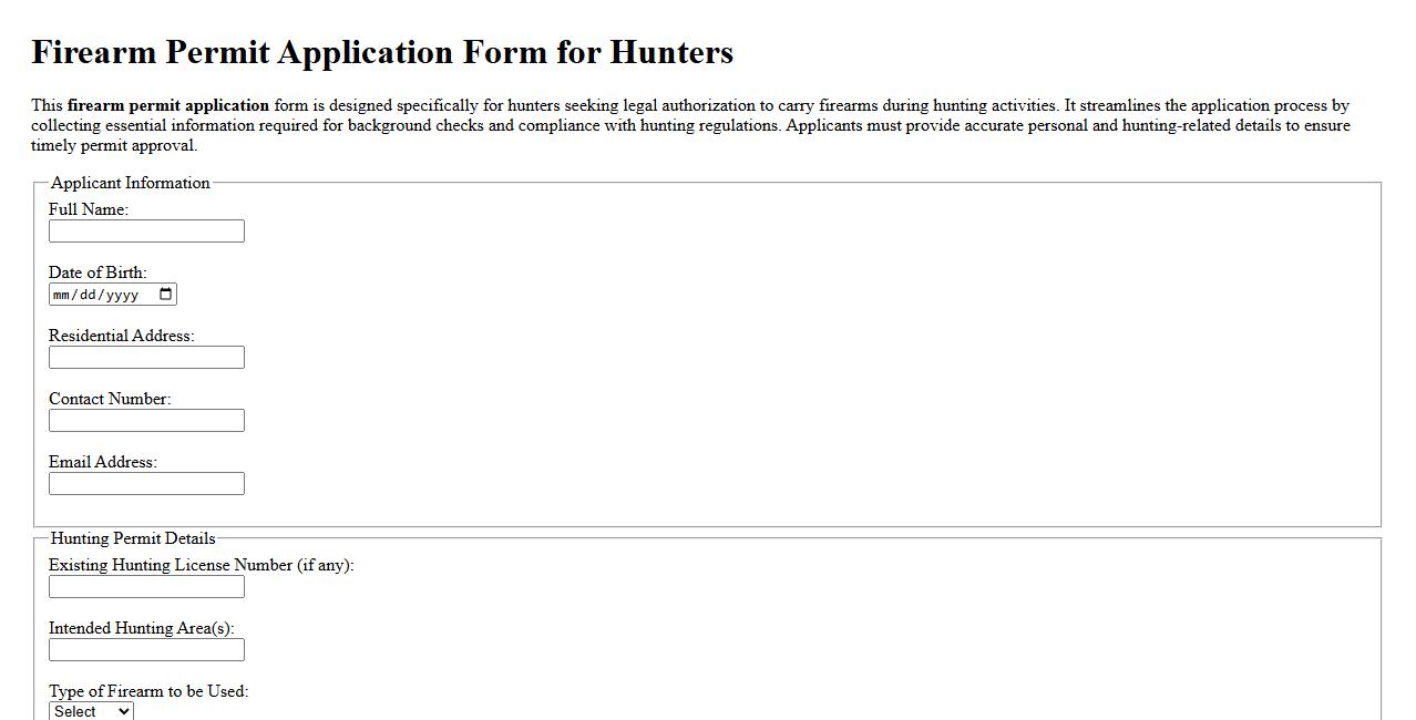 Sample form for firearm permit application for hunters image preview