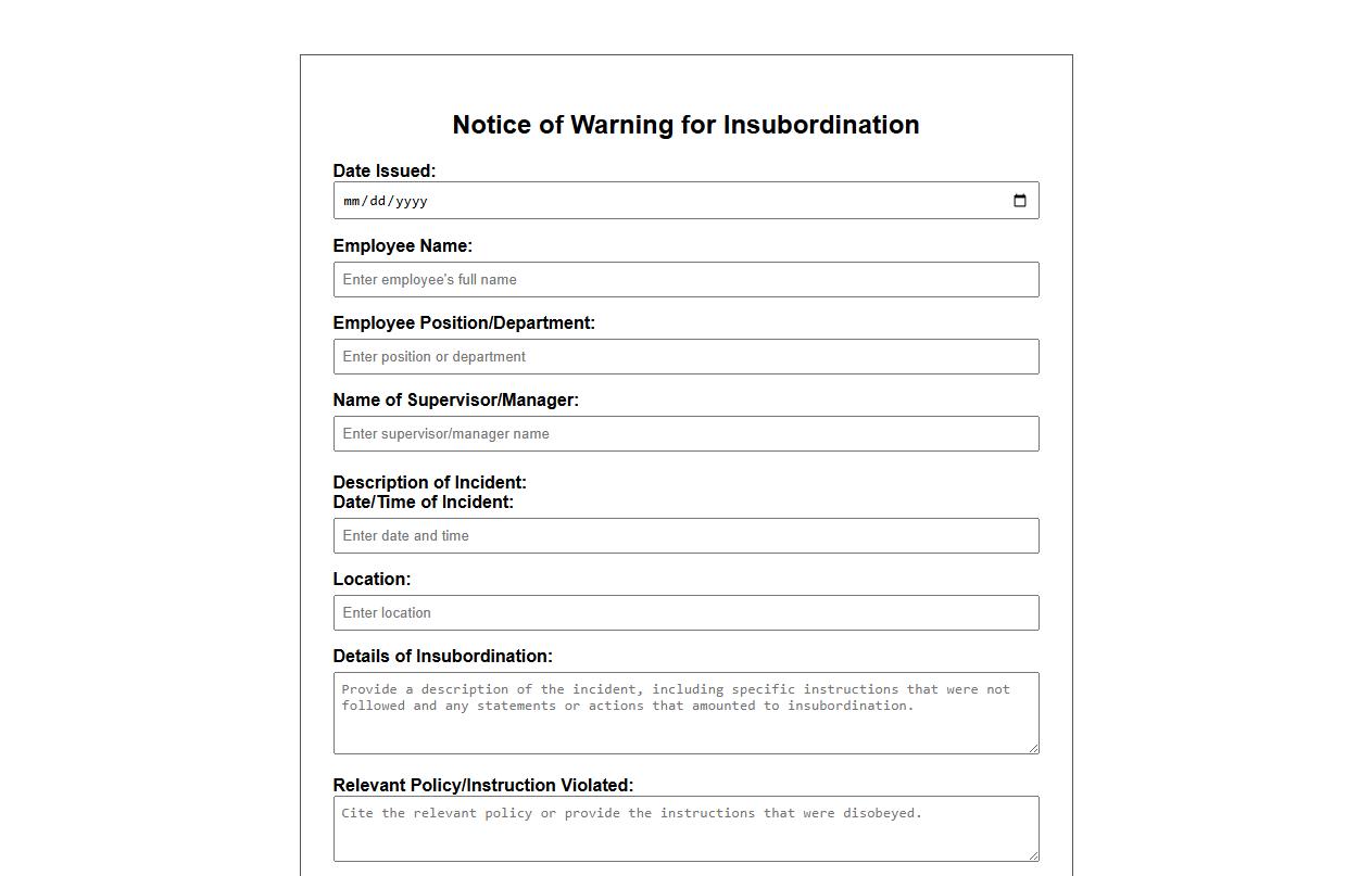 sample notice of warning form for insubordination image preview