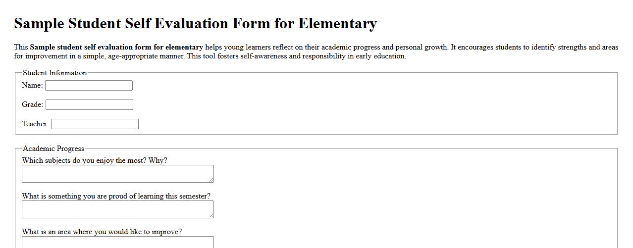 Sample student self evaluation form for elementary image preview