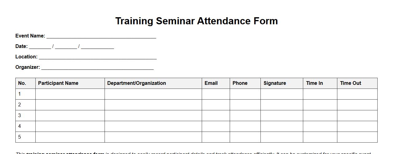 Sample training seminar attendance form in Word image preview