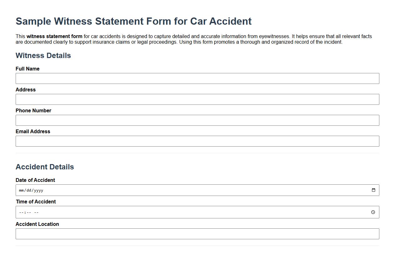 Sample witness statement form for car accident image preview