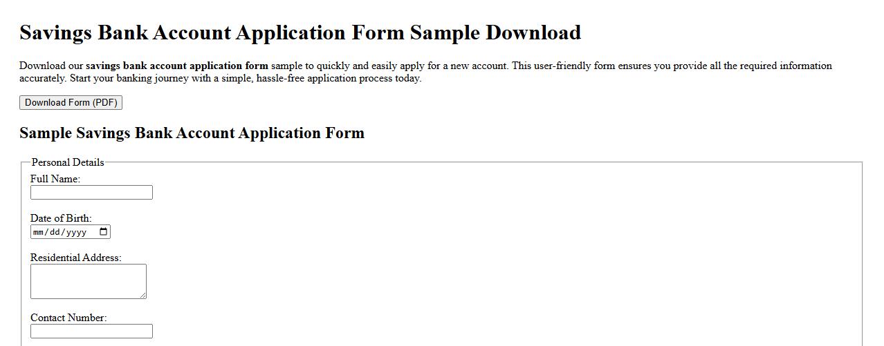 savings bank account application form sample download image preview