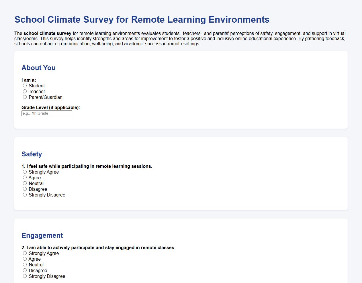 school climate survey for remote learning environments image preview