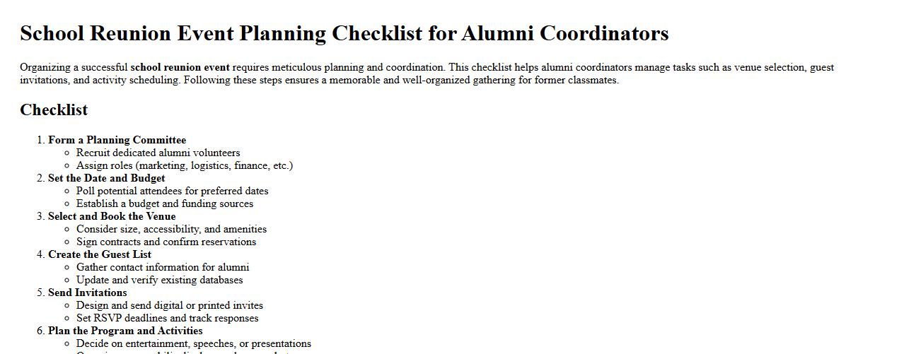 School reunion event planning checklist for alumni coordinators image preview