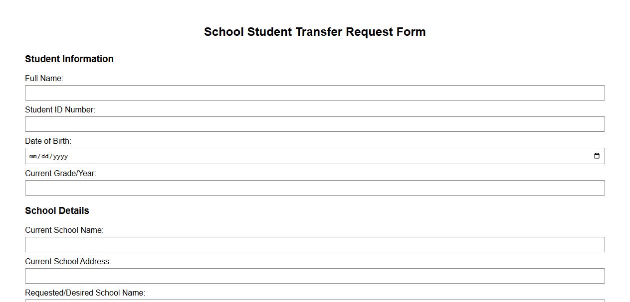 school student transfer request form sample image preview